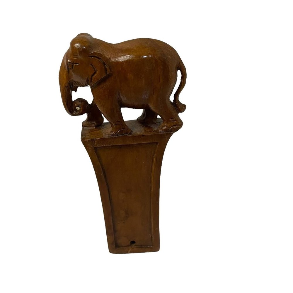 Vintage ELEPHANT Wooden‎ Hand Carved Statue 5 3/4" x 2 1/2"